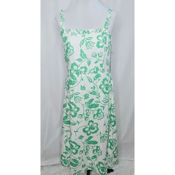 Draper James RSVP Linen Blend Floral Ruffled Neck Midi Dress Size 14 - Picture 2 of 13